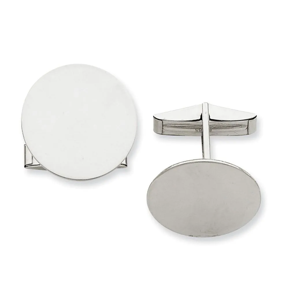 14k White Gold Solid Circular Design Cuff Links