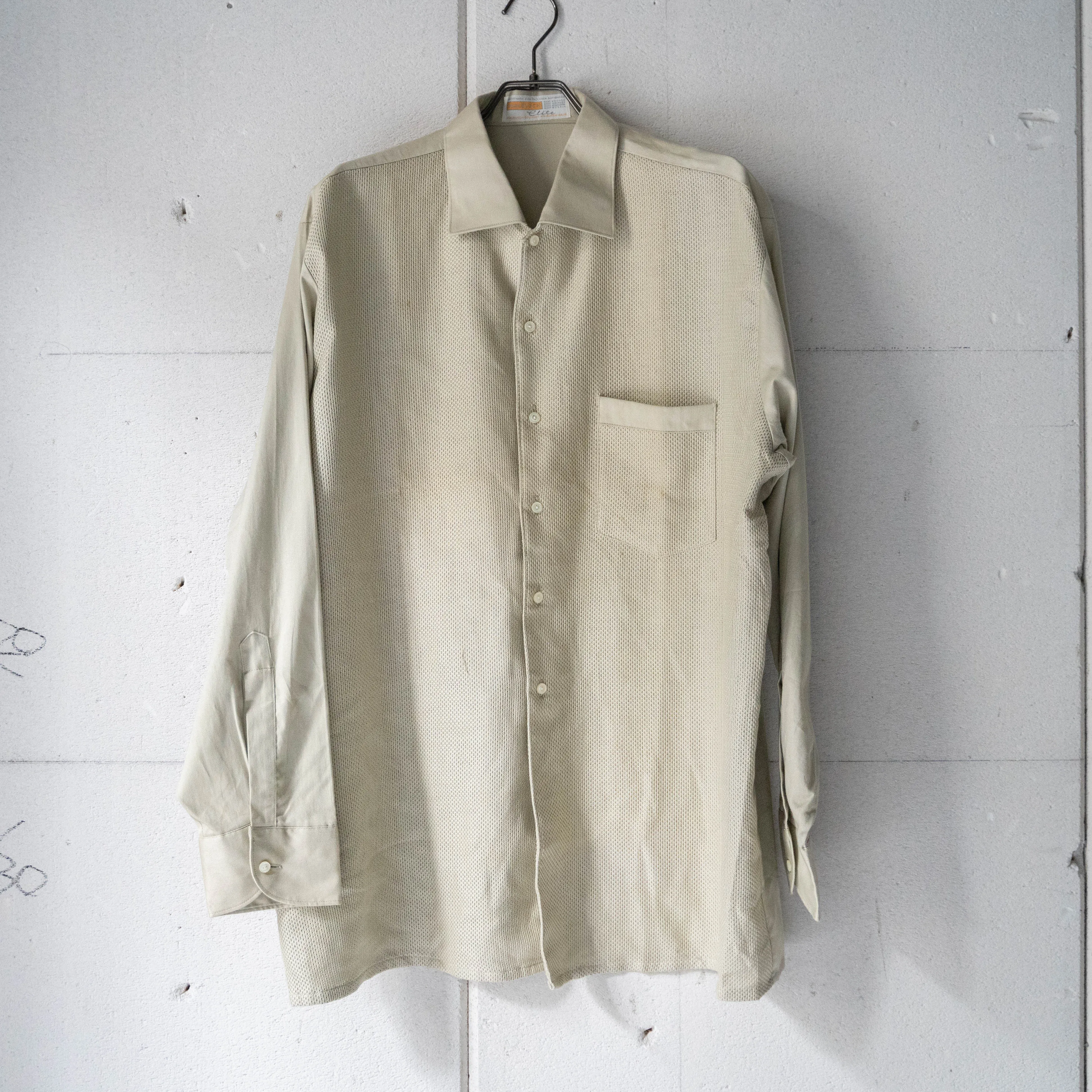 1980s beige color switching design shirt