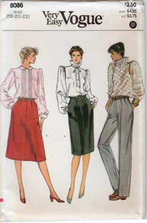 1980's Vogue Straight or A-line Line Skirt and Pants Pattern - Waist 32-36" - No. 8086