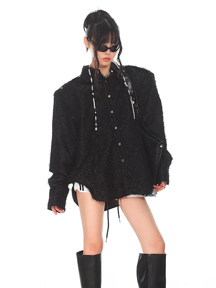 【24s Oct.】Retro Shoulder Pad Metallic Glitter Shirt Jacket