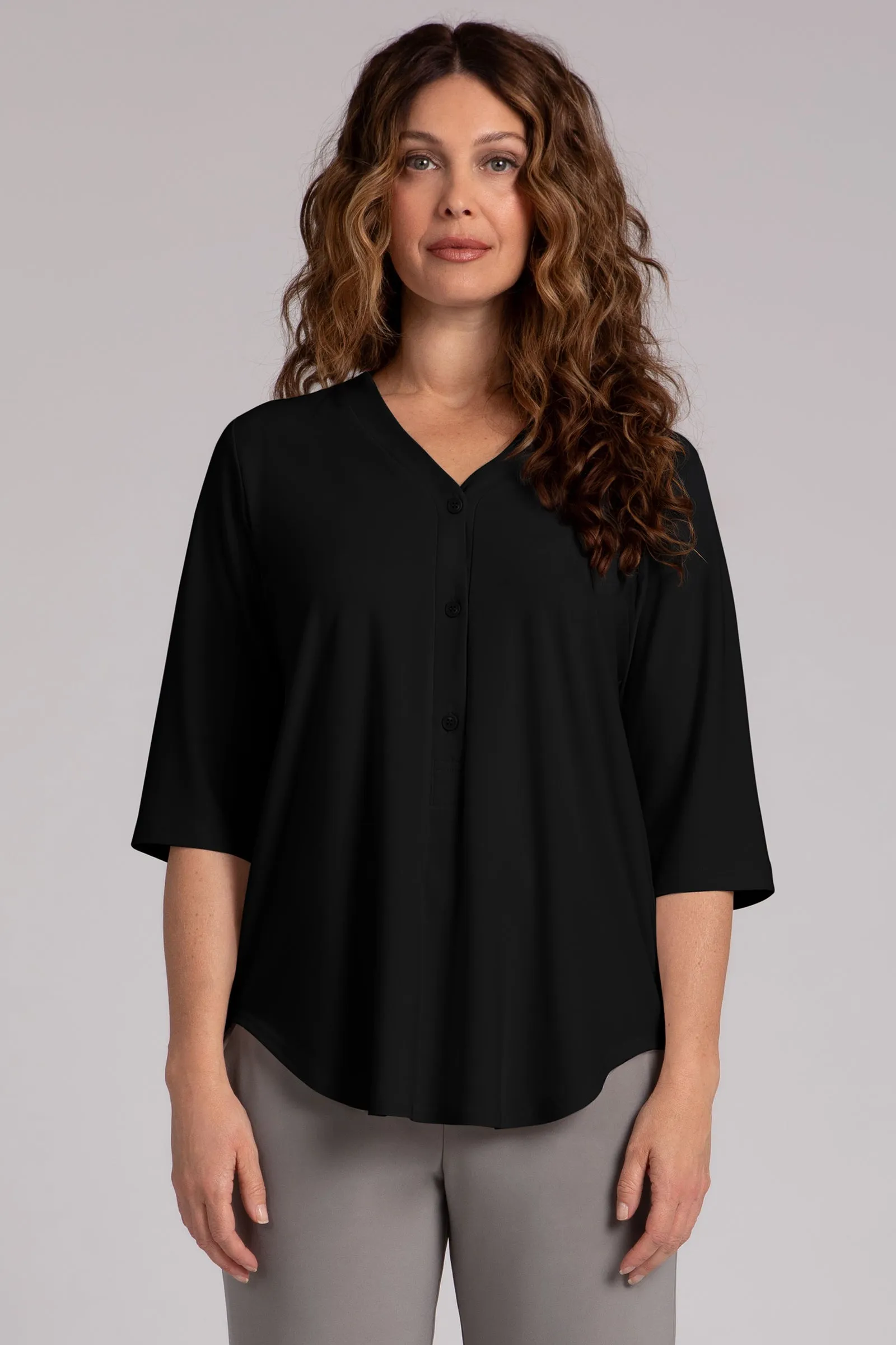 3 Button Easy Henley | Black