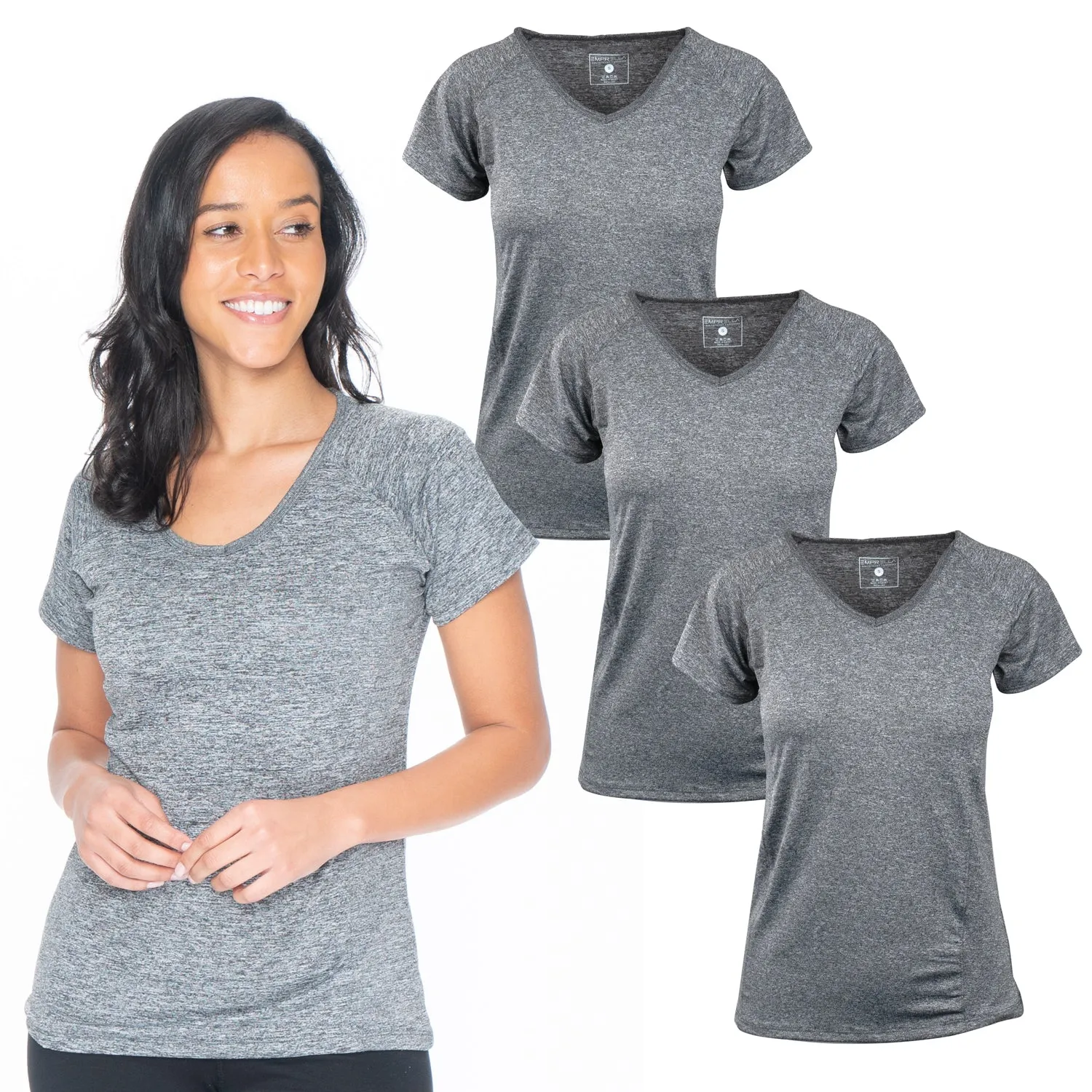 3 Pack Gray Active Wear V-neck Tee Shirt