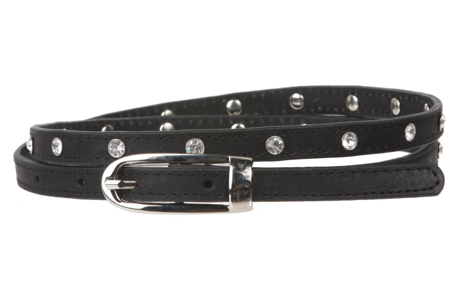 3/8" (10 mm) Rhinestone Skinny Leather Belt