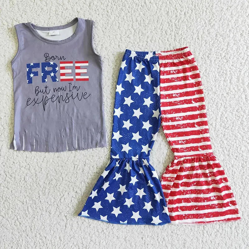 4th of July Flared Pants Toddler Independence Day Bell Bottom Outfit for Baby Girl