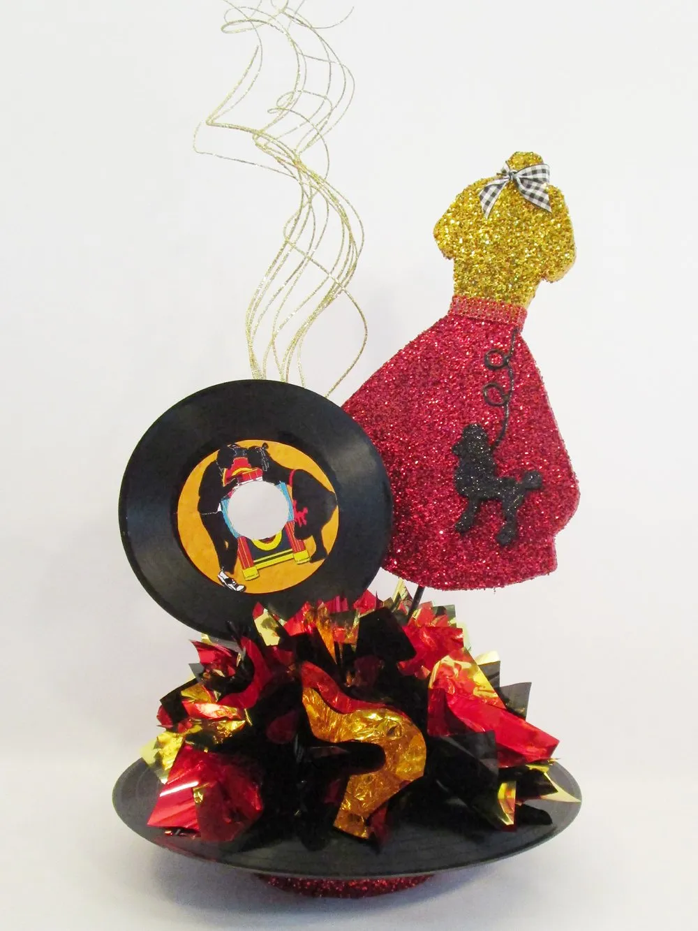 50's style dress cutout with poodle  & record centerpiece