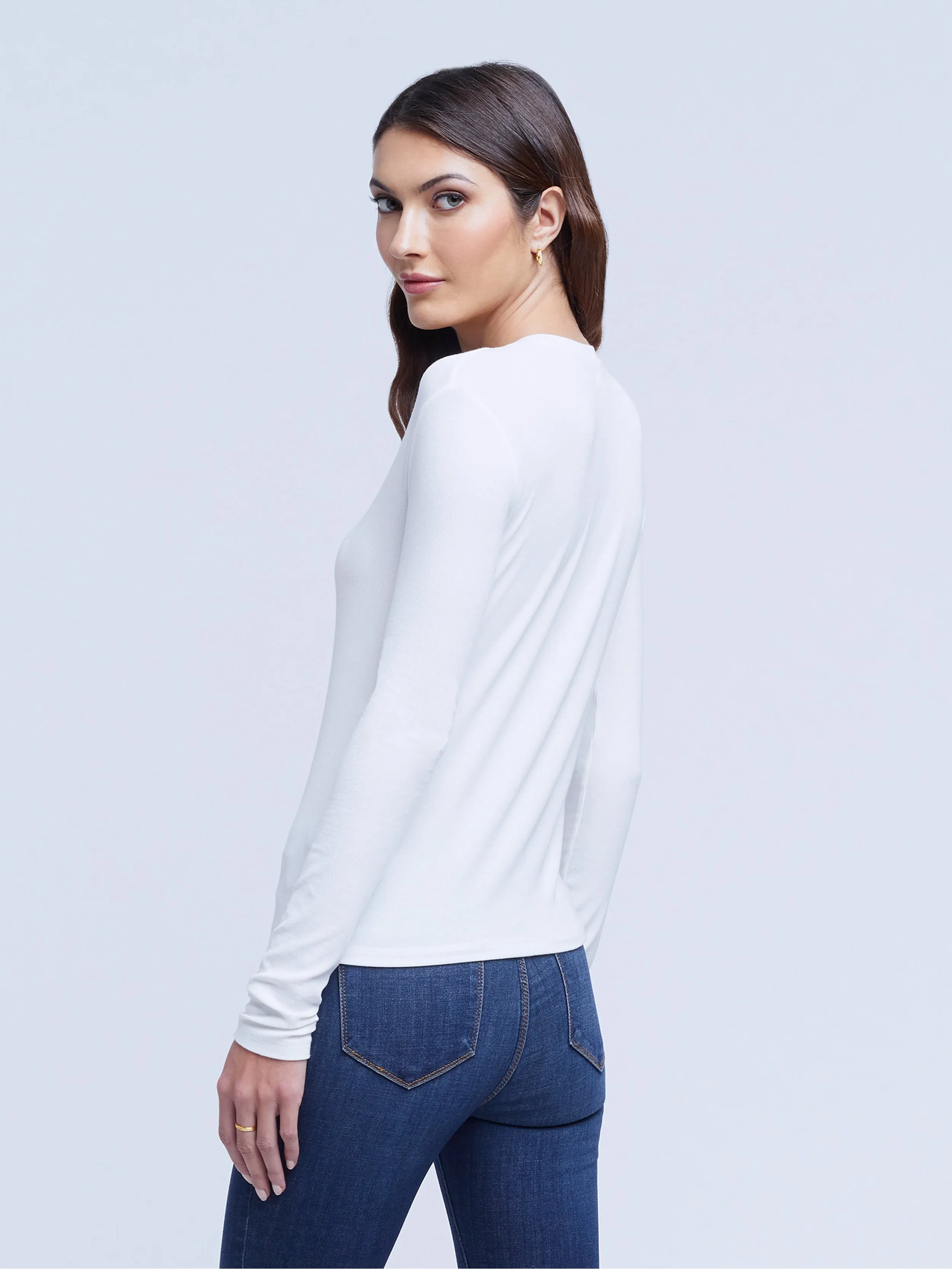 5641mmsW L'AGENCE Faith Long Sleeve Henley Tee