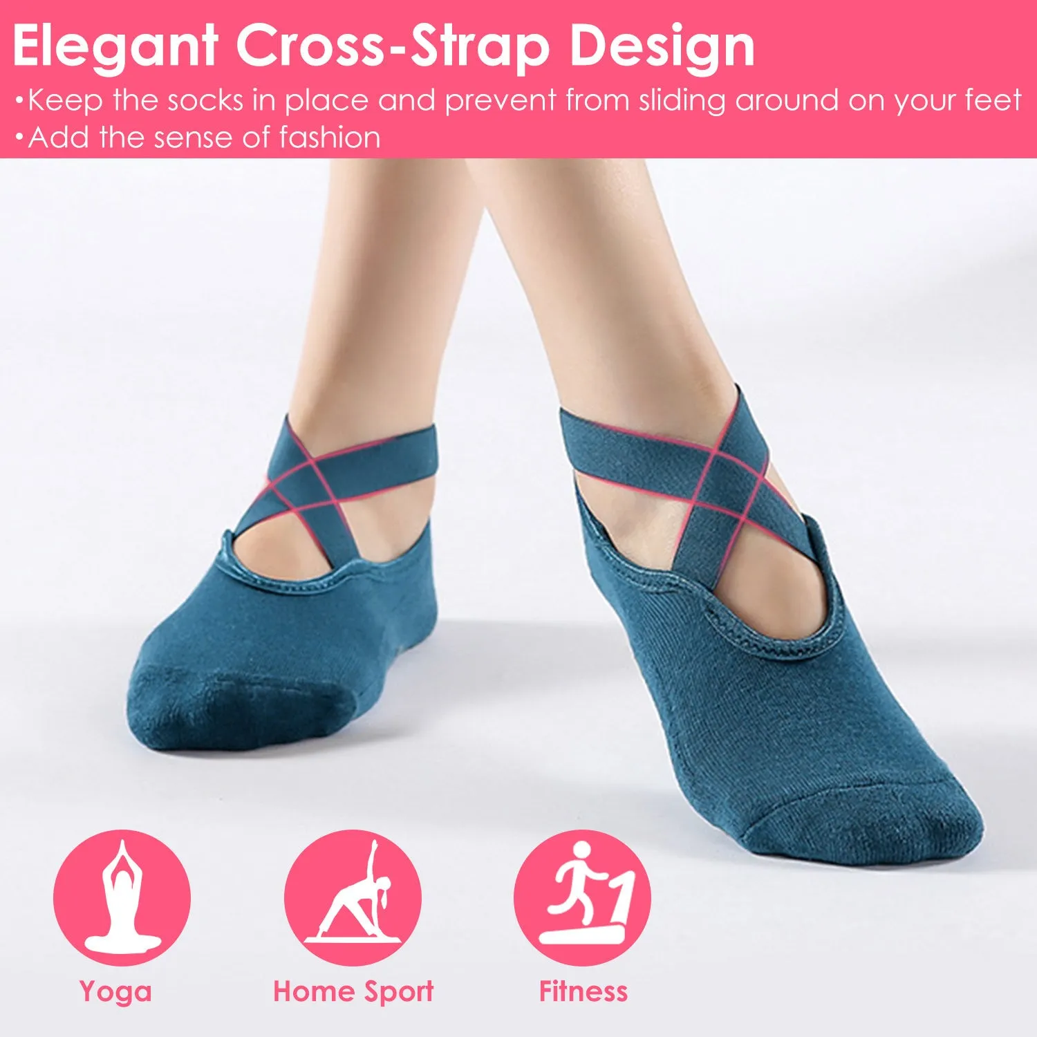 6 Packs Women Yoga Socks with Straps Non-Slip Grips for Pilates Pure Hospital Walking Dance Indoor