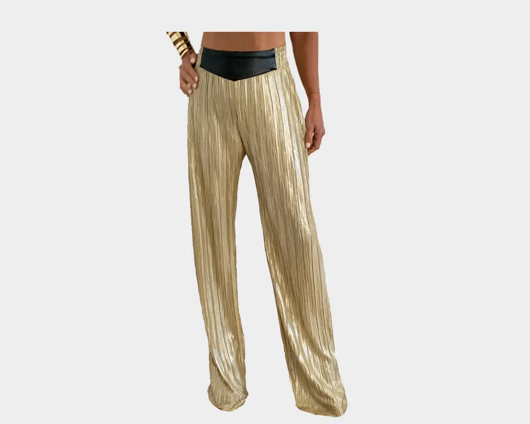 70 Metallic Pleated Gold Pants - The Palm Springs