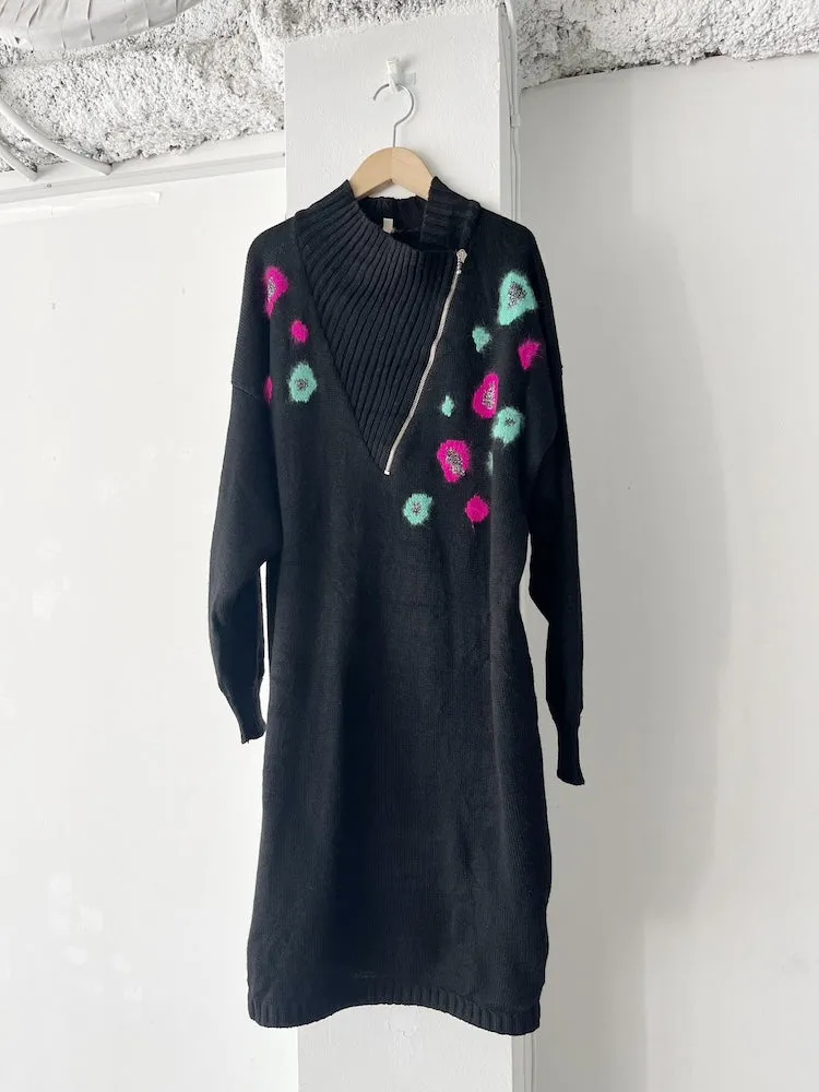 80s Front Fastener Wool Knit Dress