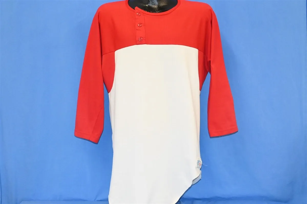 80s Russell Offset Henley Red White Jersey t-shirt Large