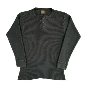 90s Faded Black Waffle Knit Henley Thermal- M