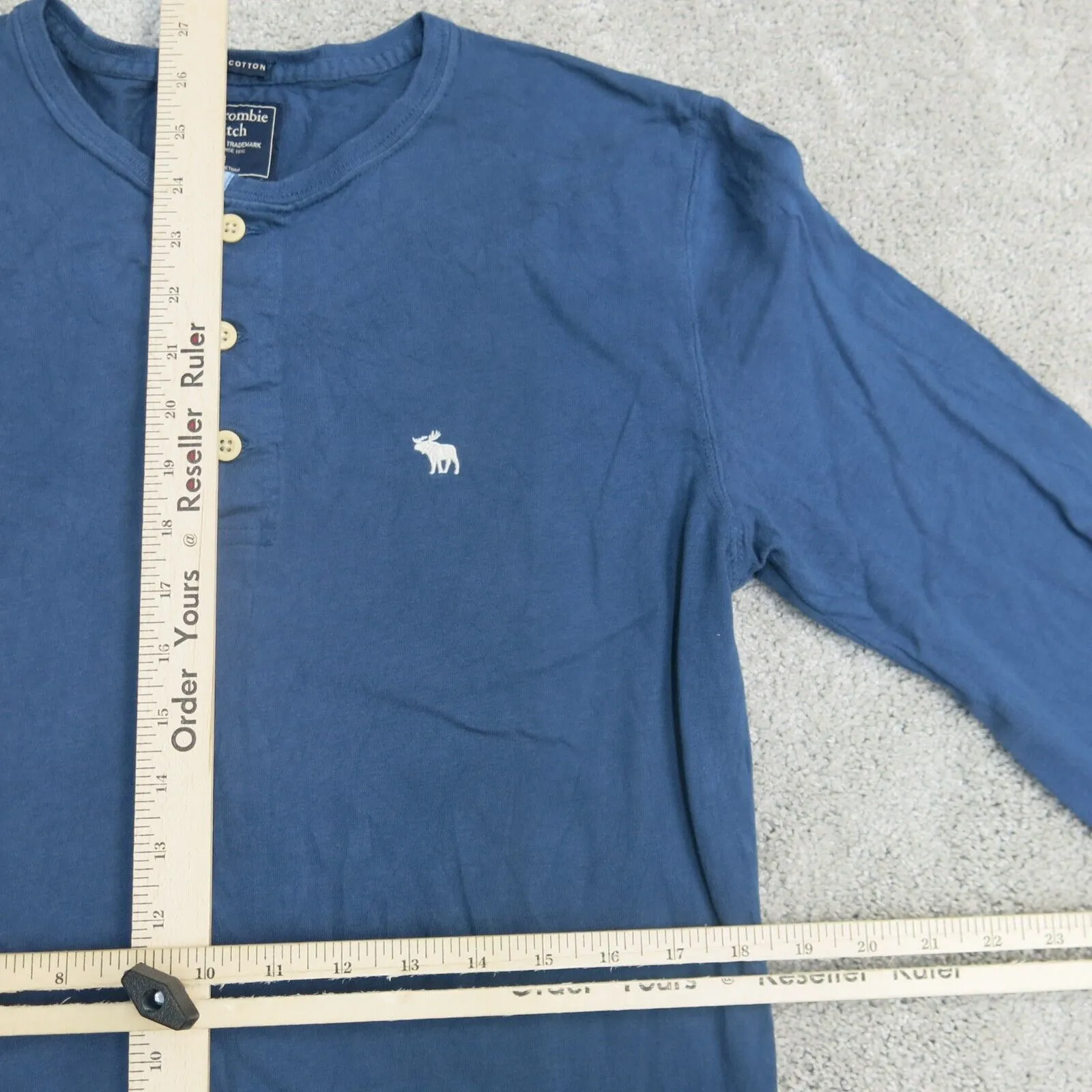 Abercrombie & Fitch Shirt Mens Medium Blue 100% Cotton Long Sleeve Henley Tee