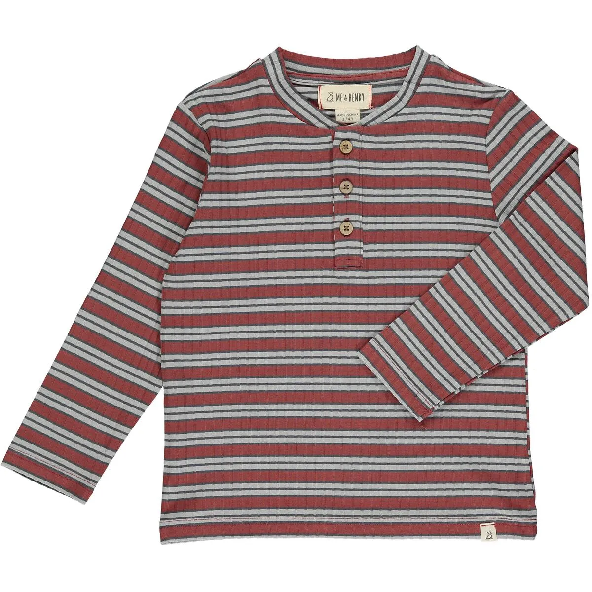 Adams Grey/ Burgundy Ribbed Stripe Henley - Select Size