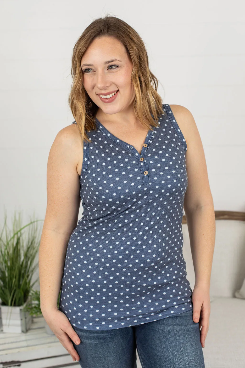 Addison Henley Tank - Navy Dot