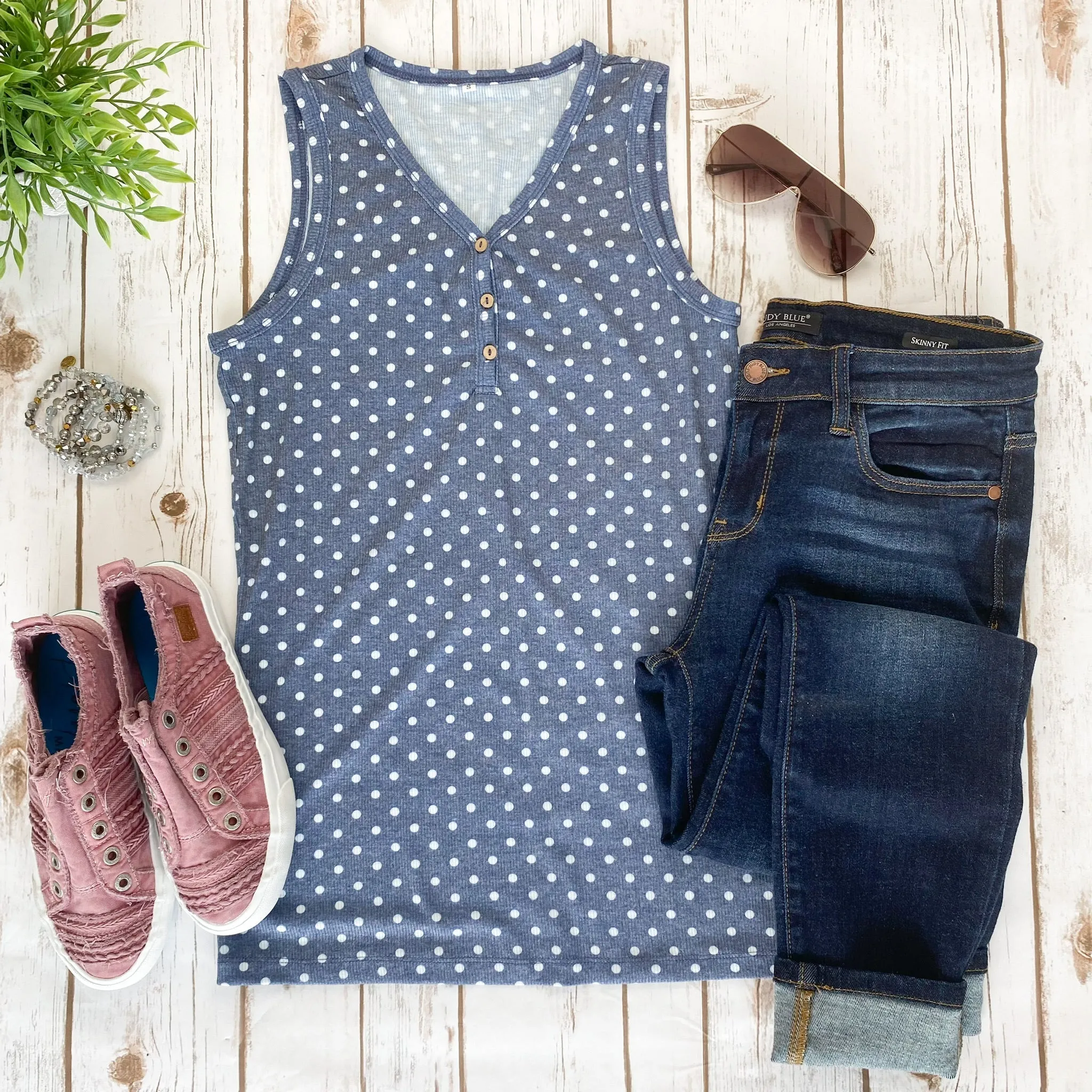 Addison Henley Tank - Navy Dot