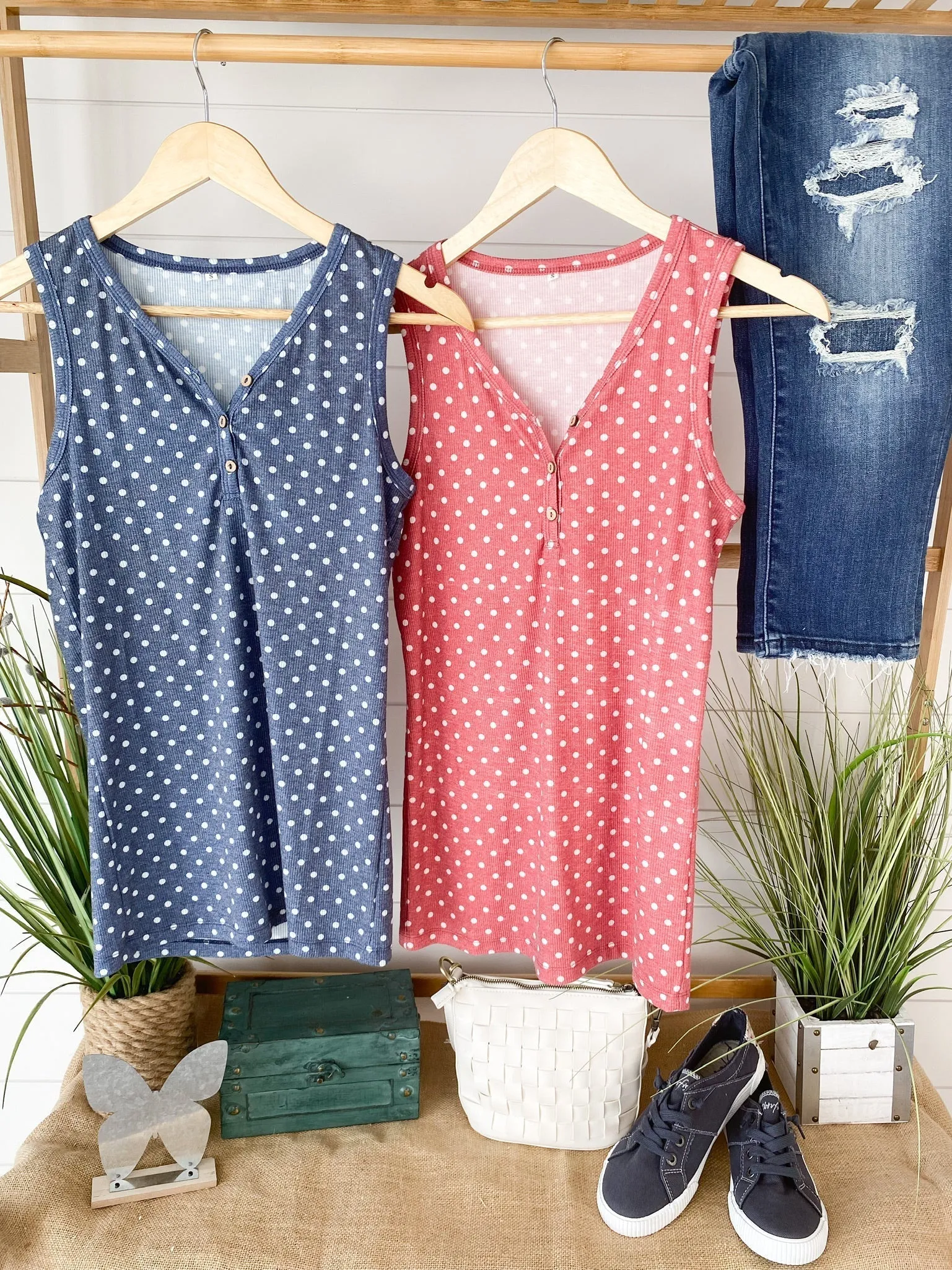 Addison Henley Tank - Navy Dot