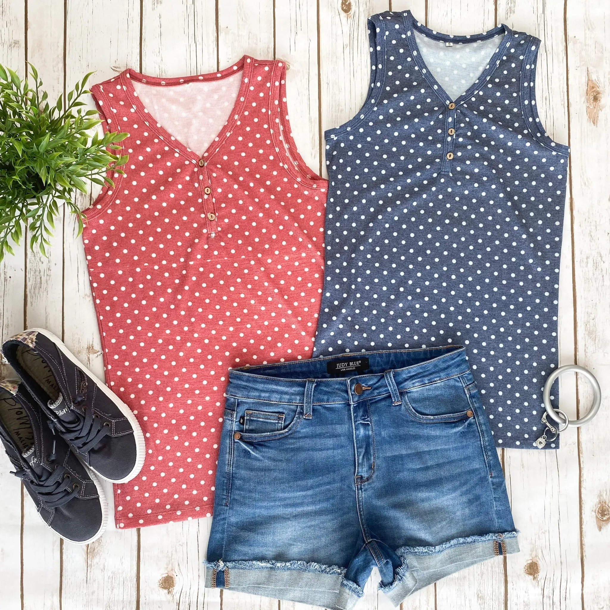 Addison Henley Tank - Navy Dot