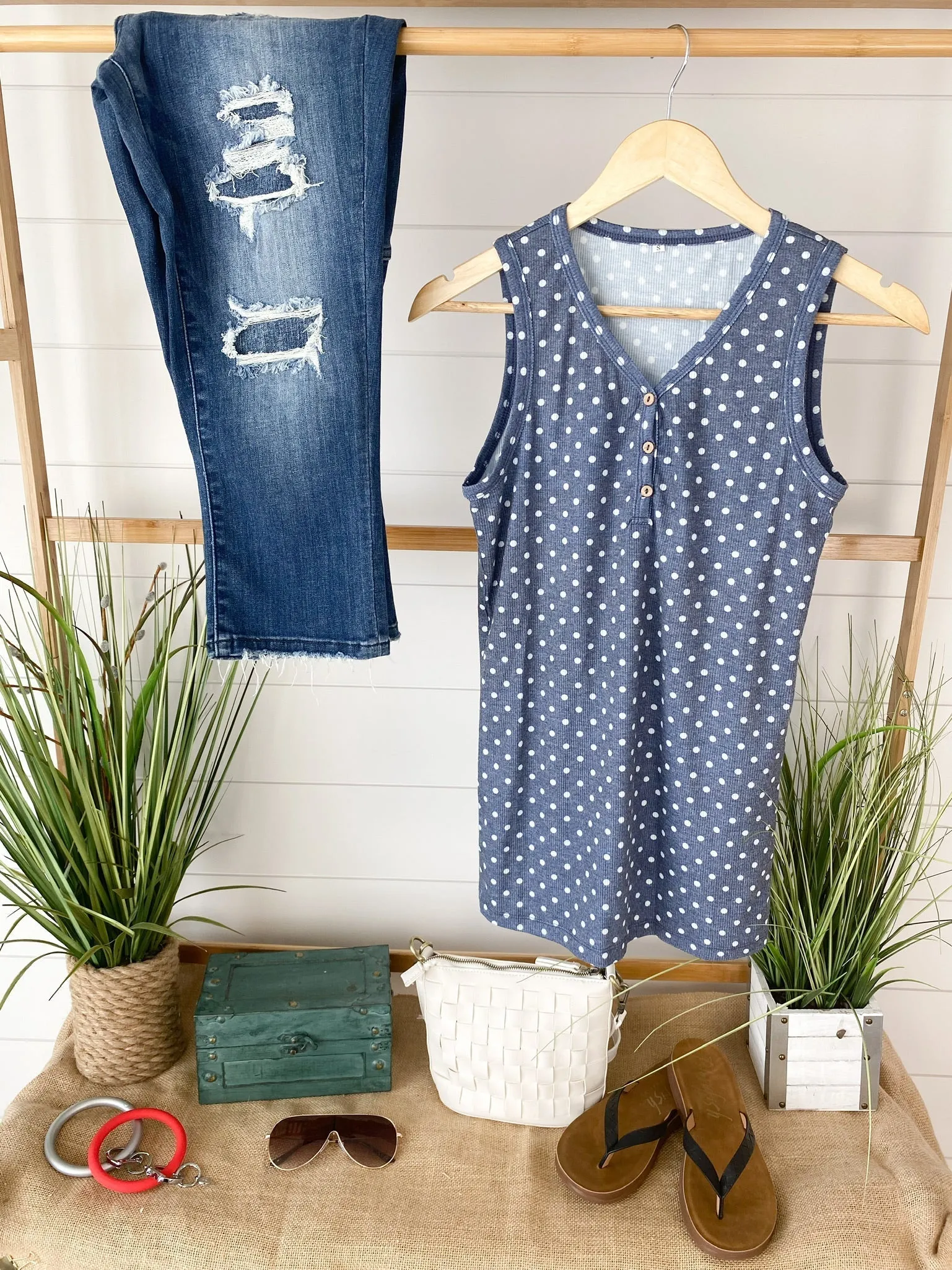 Addison Henley Tank - Navy Dot