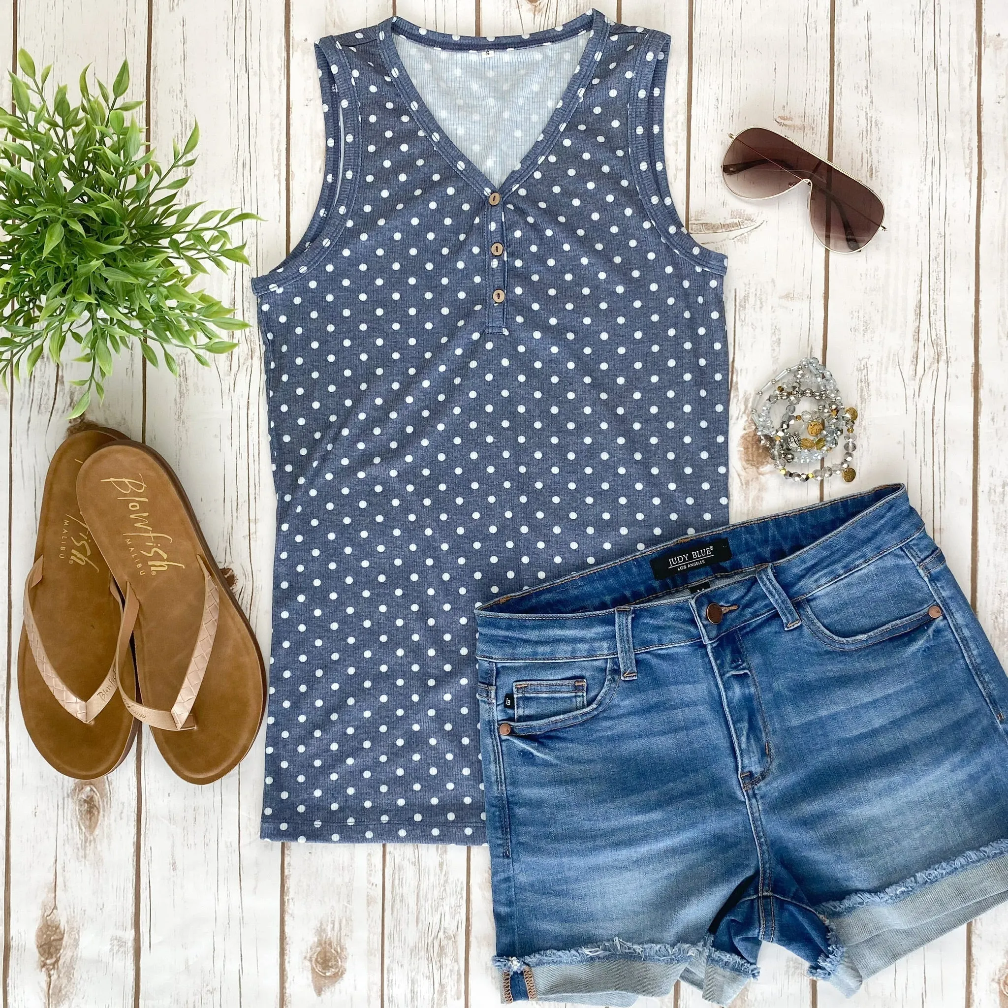 Addison Henley Tank - Navy Dot