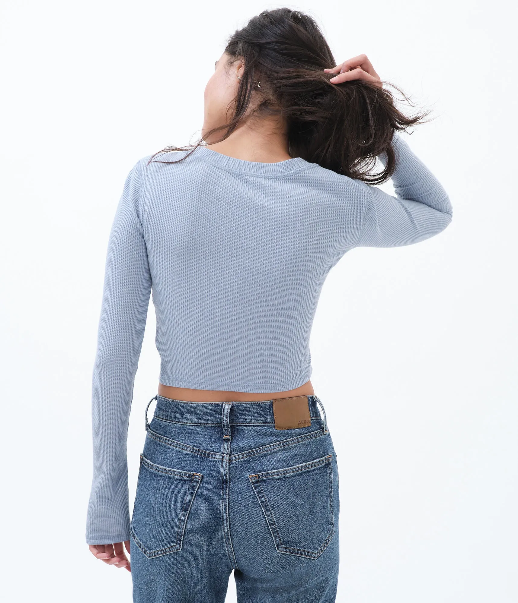 Aeropostale Long Sleeve Cropped Thermal Henley