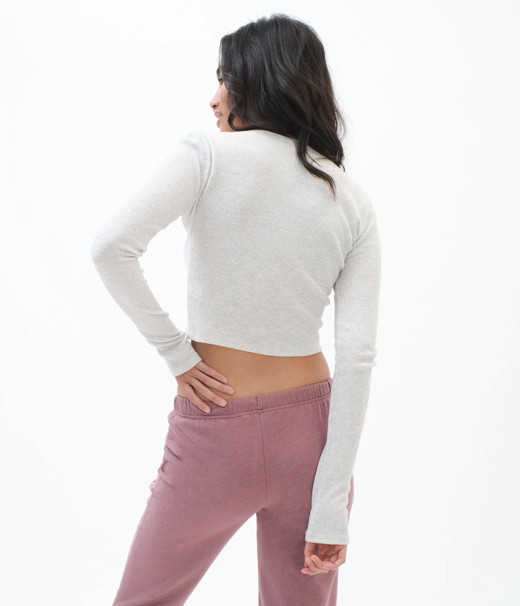 Aeropostale Long Sleeve Cropped Thermal Henley