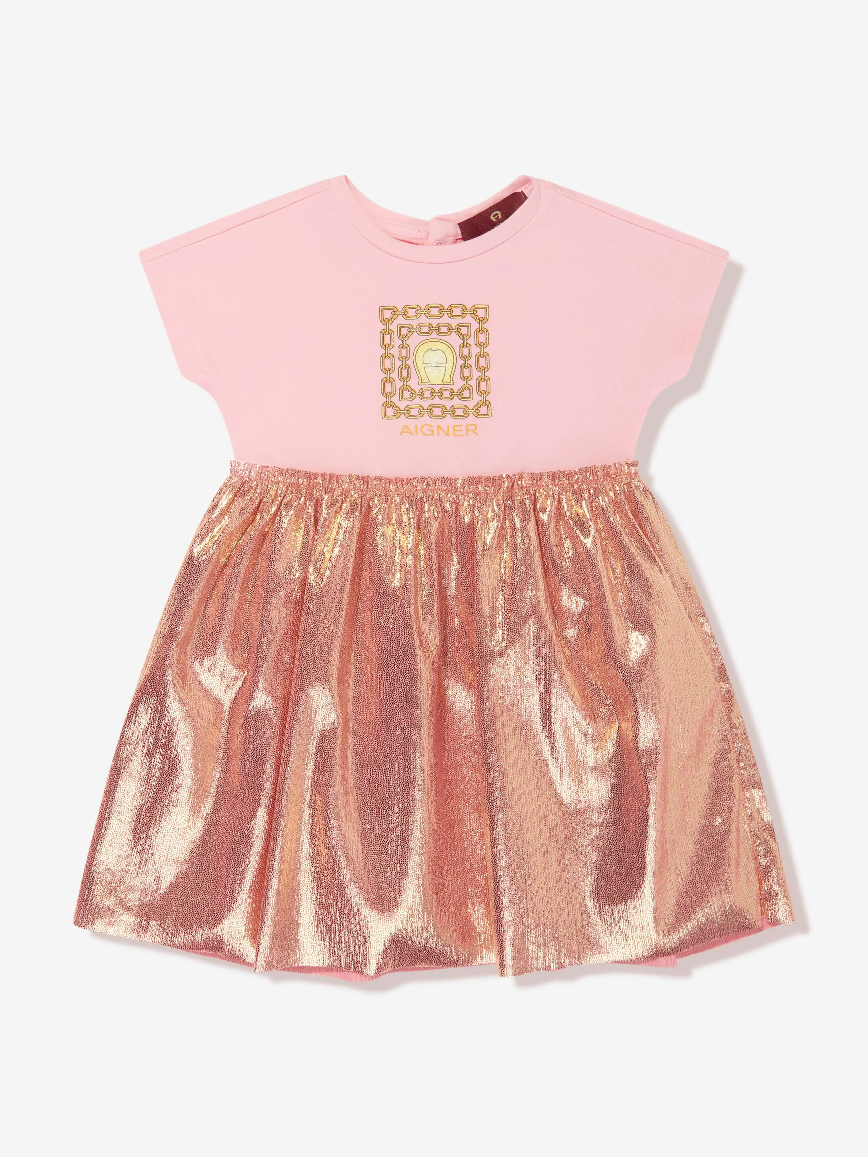 Aigner Baby Girls Metallic Logo Dress in Pink