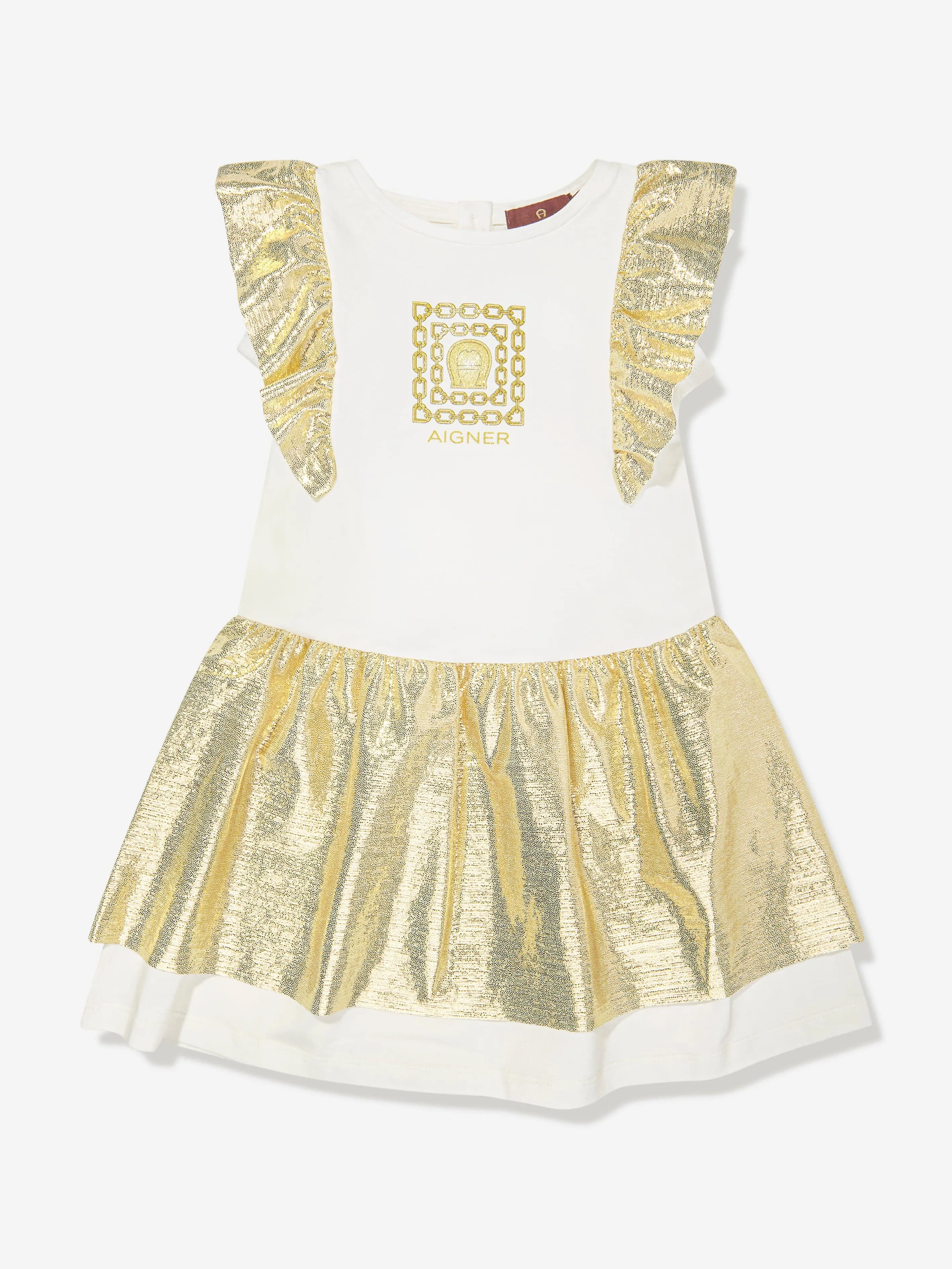 Aigner Girls Metallic Logo Dress in White