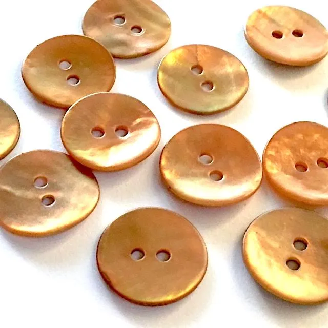 Amber/Light Copper Velvet Agoya Shell 5/8" 2-hole Button, Pack of 8 for $7.20  #1212