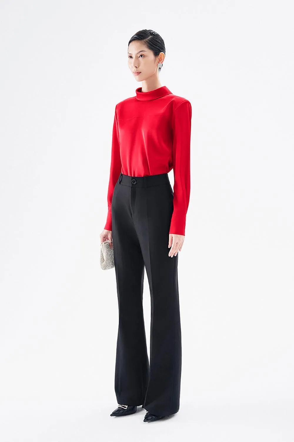 Amelia Fit and Flare Side Slit Twill Pants