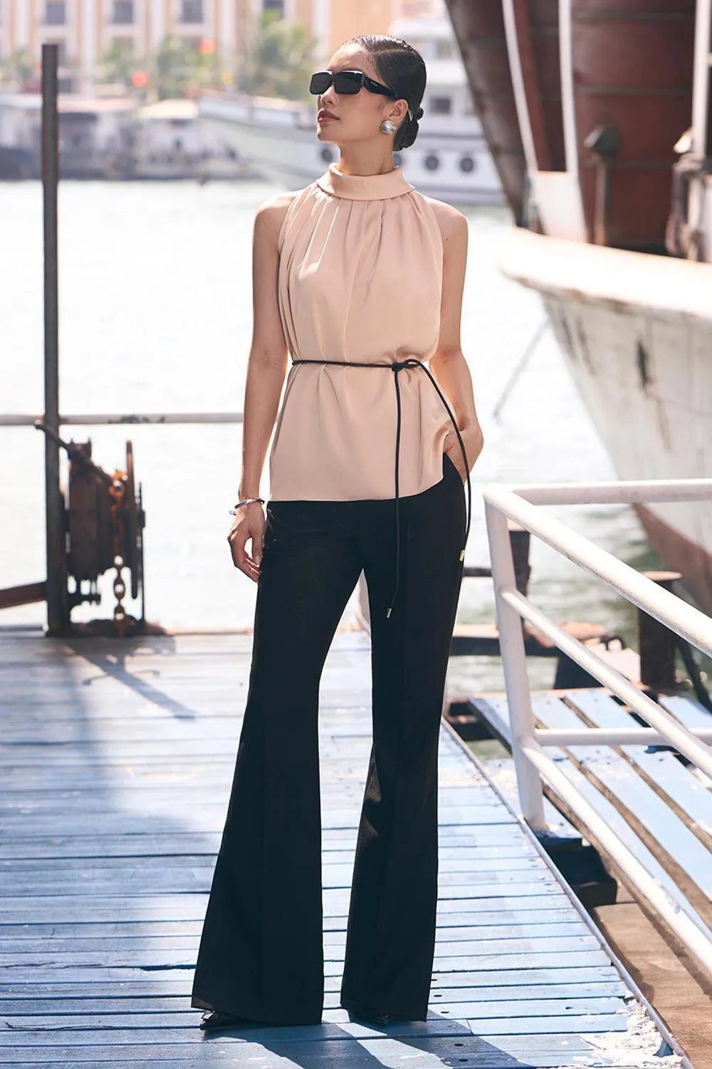 Amelia Fit and Flare Side Slit Twill Pants