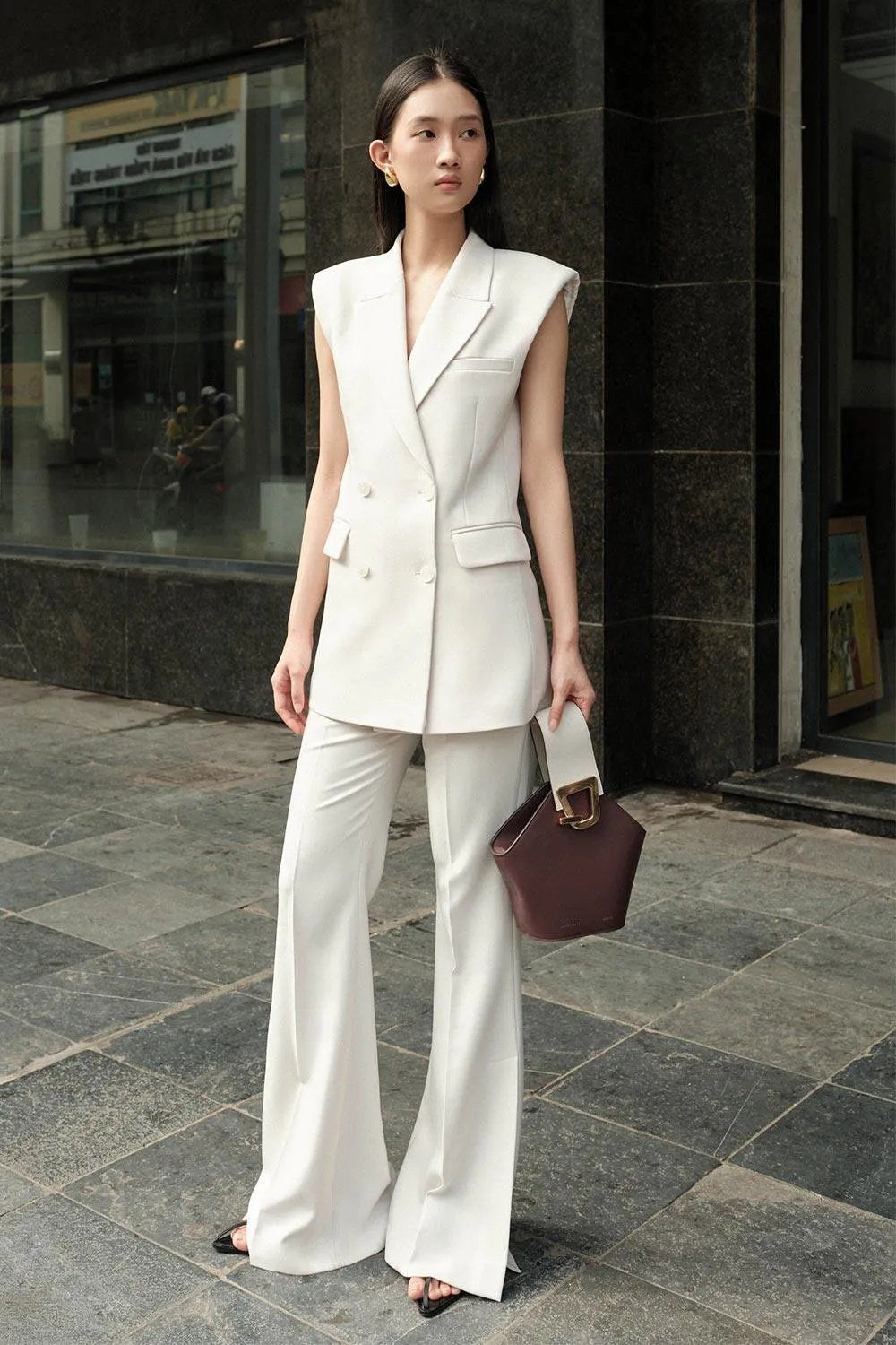 Amelia Fit and Flare Side Slit Twill Pants