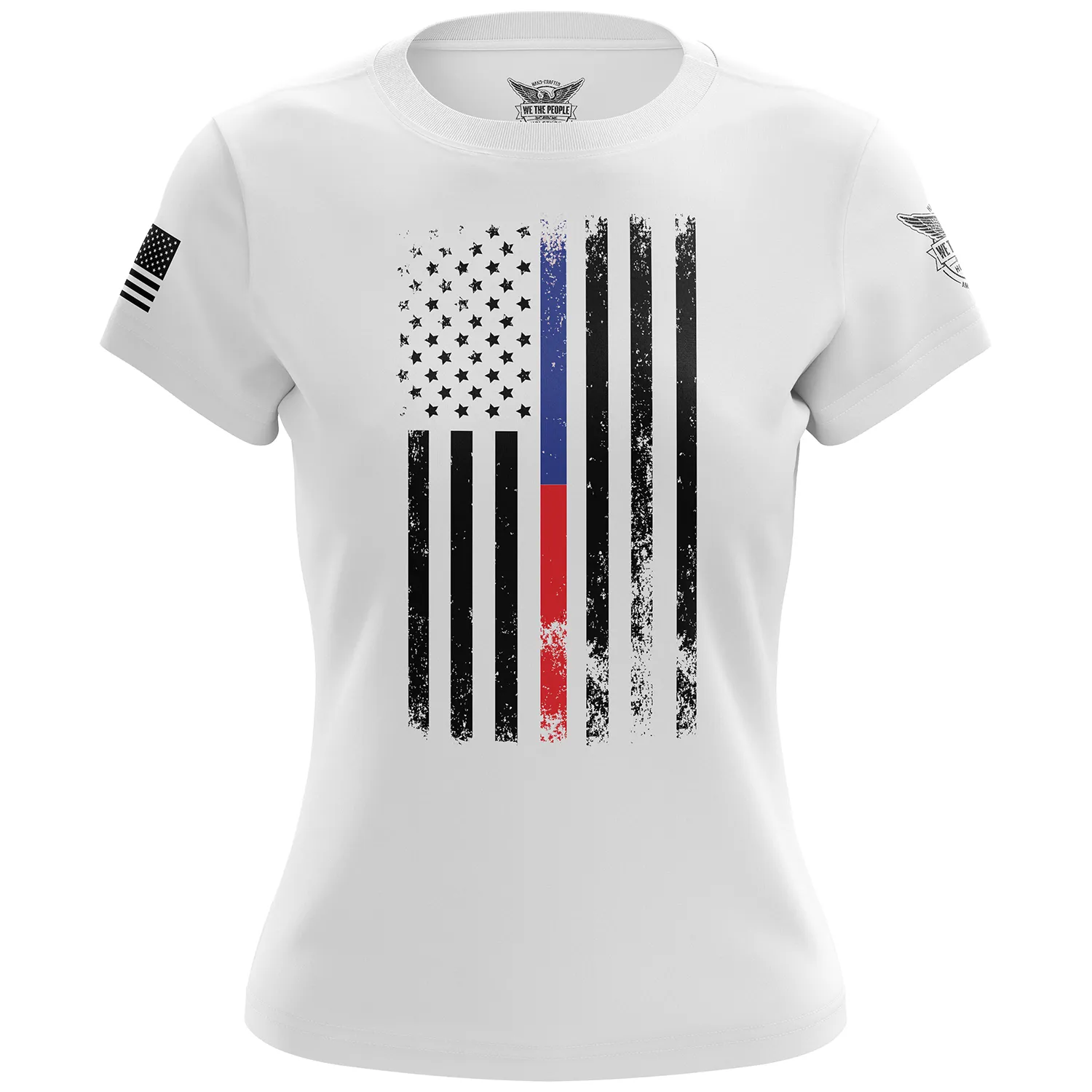 American Flag Thin Blue/Red Line Public Service Support Women's Short Sleeve Shirt