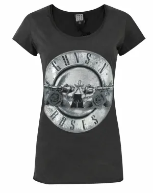 Amplified Clothing Guns N Roses Metallic Logo Womens Grey Short Sleeved T-Shirt