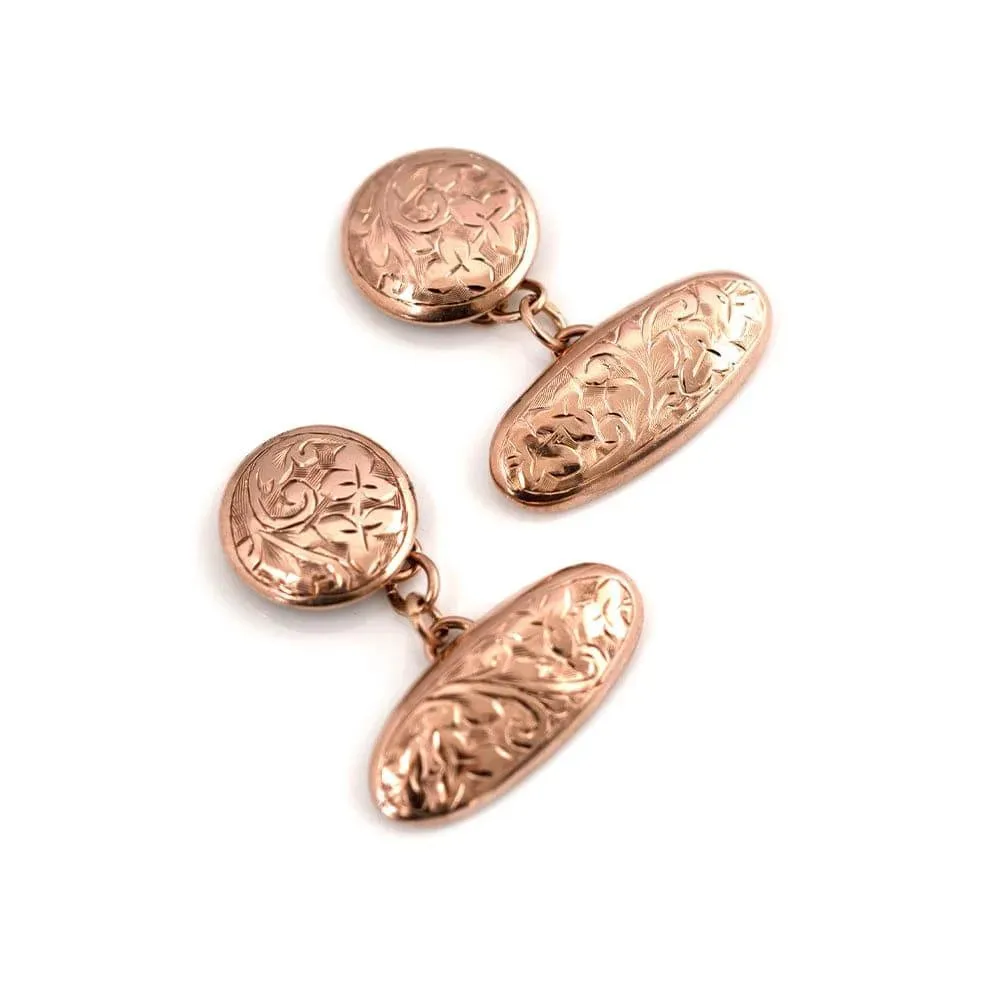 Antique Victorian 9ct Rose Gold Engraved Cufflinks