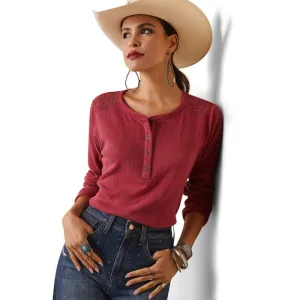 Ariat Women's Pointelle Earth Red Long Sleeve Henley Top 10043413