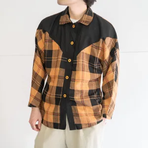 around 1990s orange based checked switching design shirt