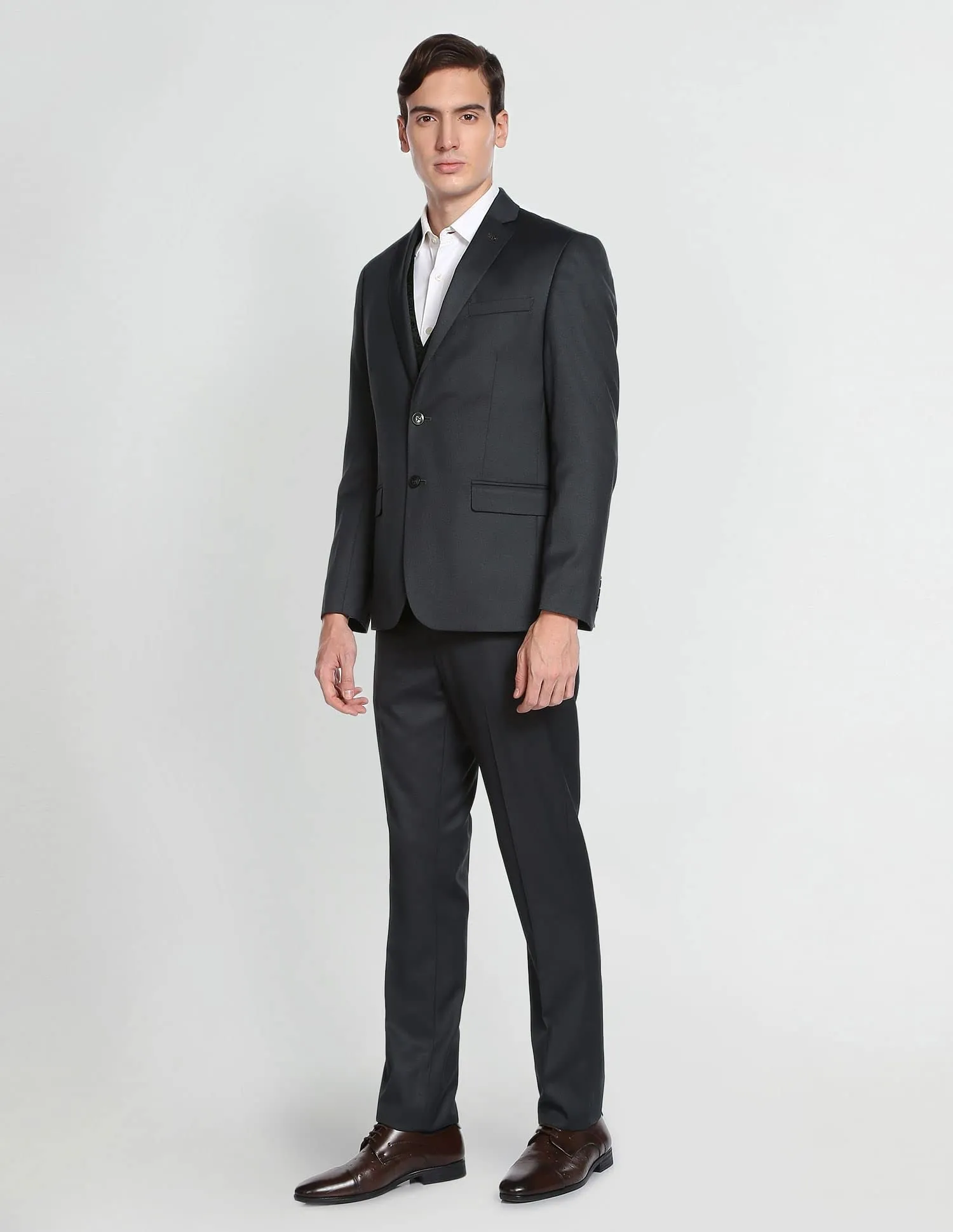 Arrow Men's Polyester Single Breasted Suits (ARAFSU5535_Grey