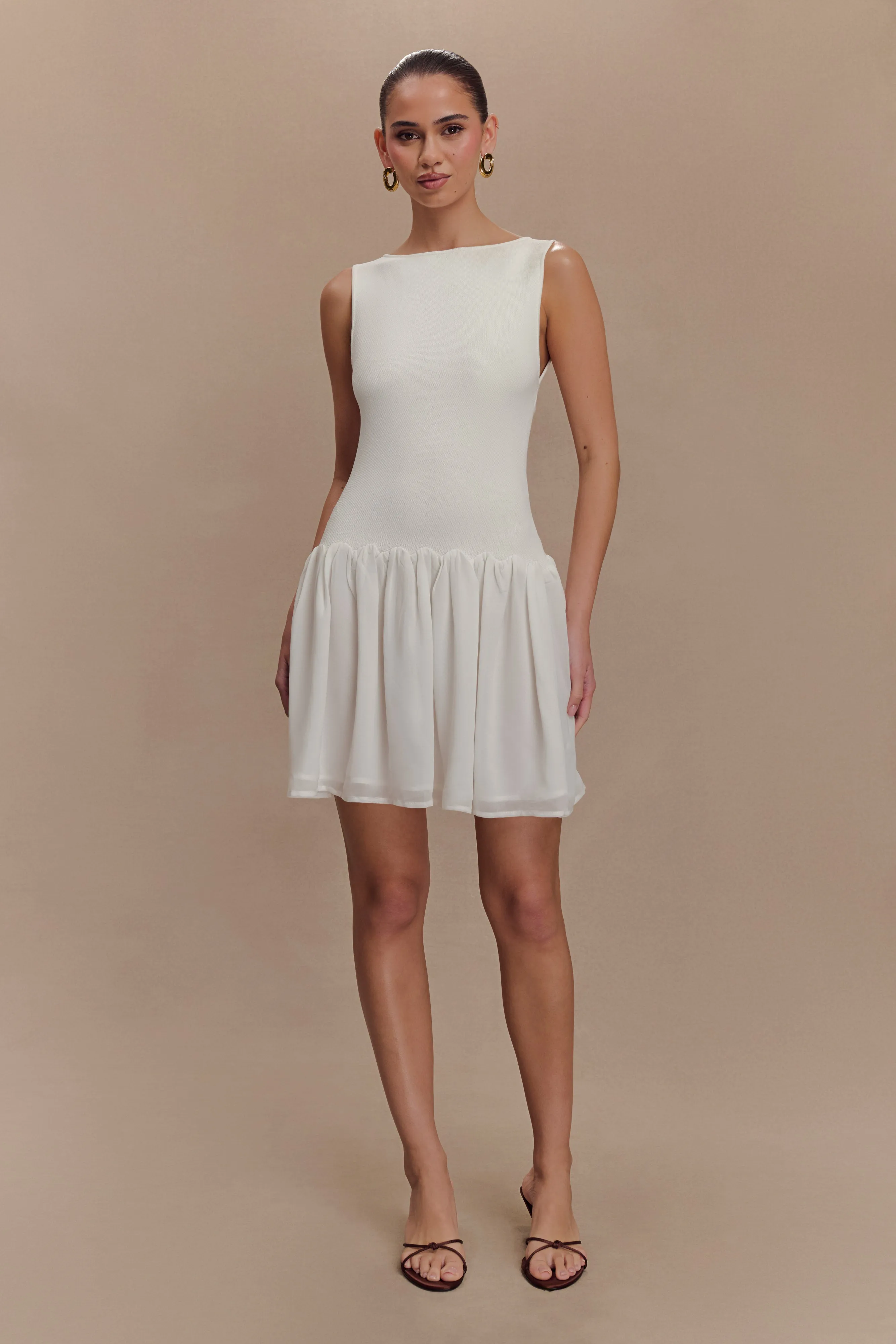 Ashleigh Knit And Chiffon Mini Dress - Ivory