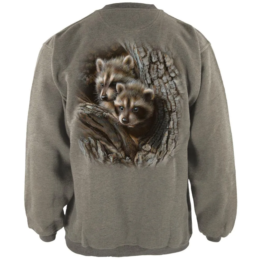 Baby Raccoons Tight Fit Henley Mens Pullover Sweatshirt