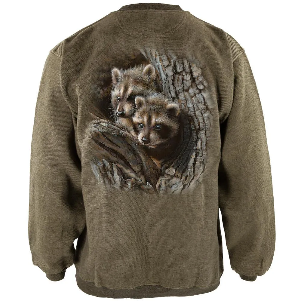 Baby Raccoons Tight Fit Henley Mens Pullover Sweatshirt