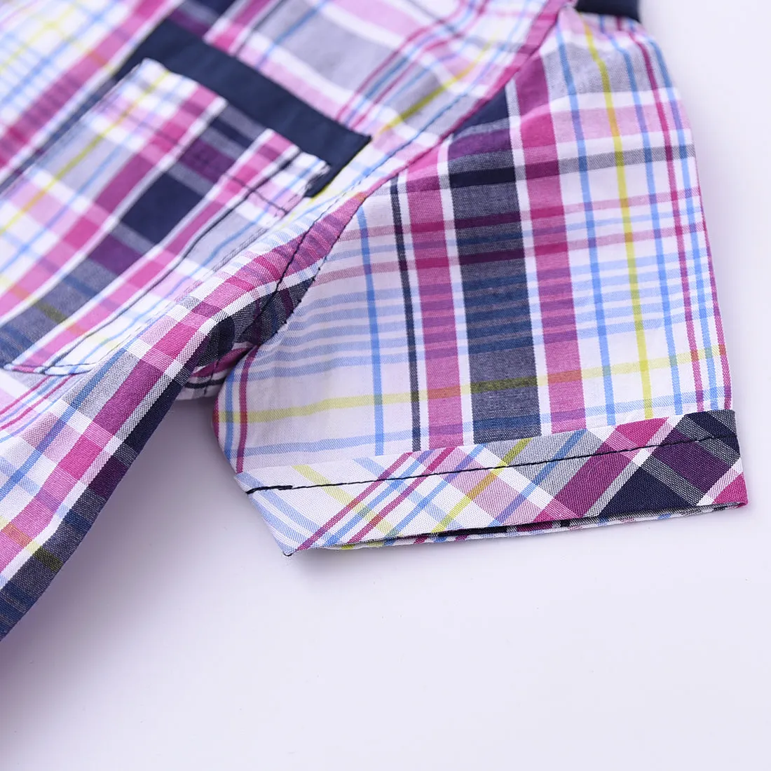 Baby Short Sleeve White/purple Plaid Shirt