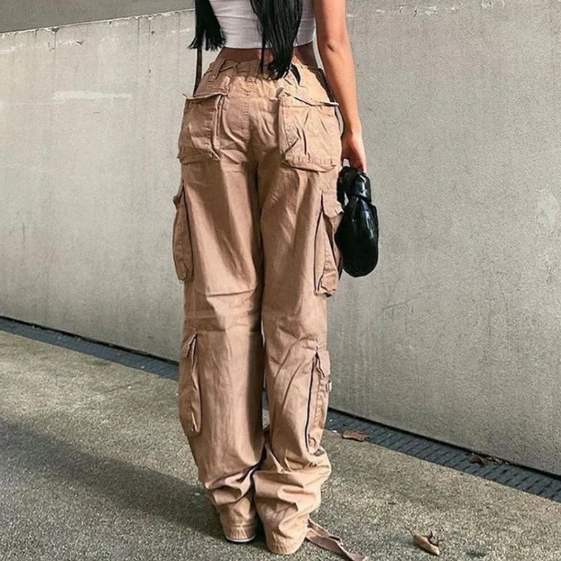 Baggy Wide Leg High Waist Straight Cargo Pants