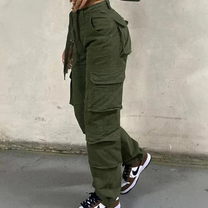 Baggy Wide Leg High Waist Straight Cargo Pants