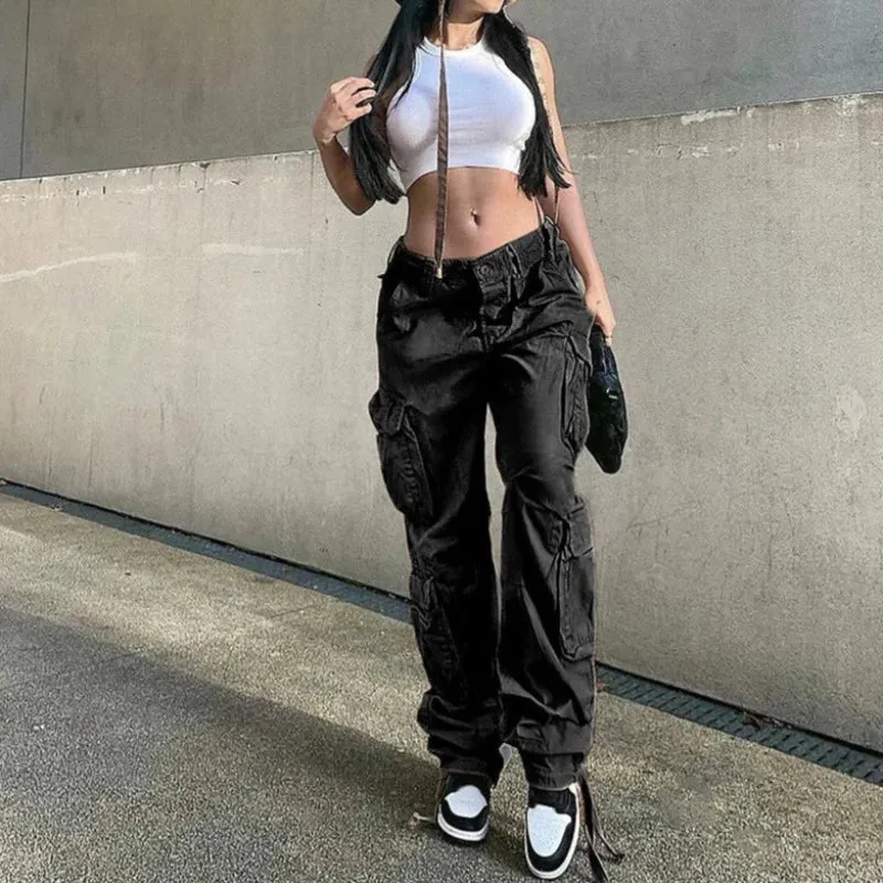 Baggy Wide Leg High Waist Straight Cargo Pants