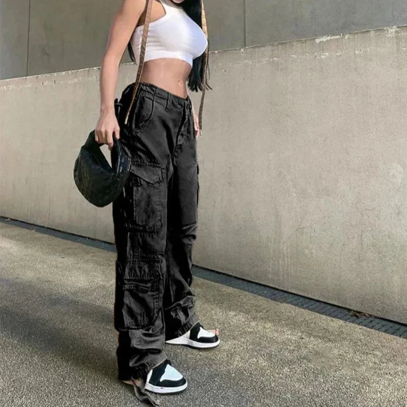 Baggy Wide Leg High Waist Straight Cargo Pants