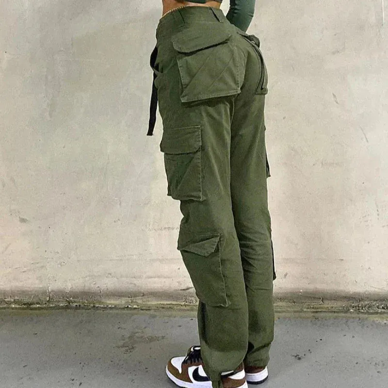 Baggy Wide Leg High Waist Straight Cargo Pants