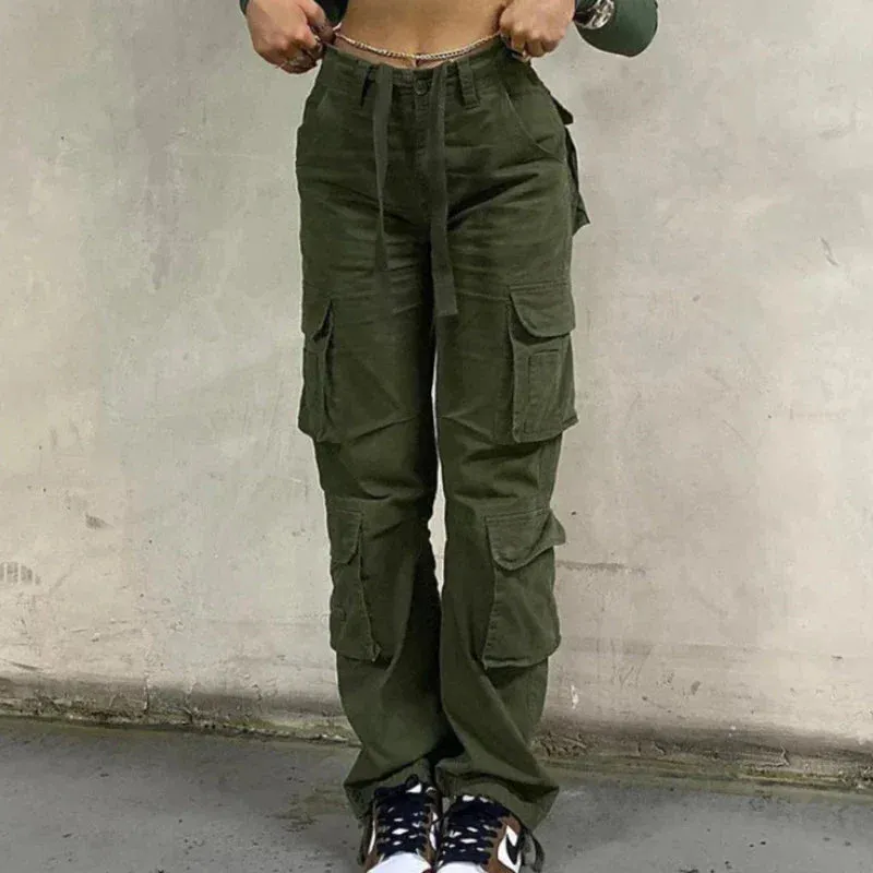 Baggy Wide Leg High Waist Straight Cargo Pants