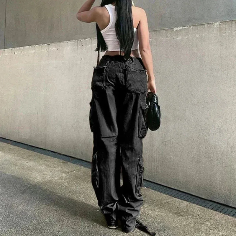 Baggy Wide Leg High Waist Straight Cargo Pants