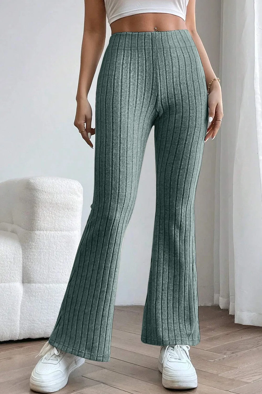 Basic Bae Full Size Ribbed High Waist Flare Pants