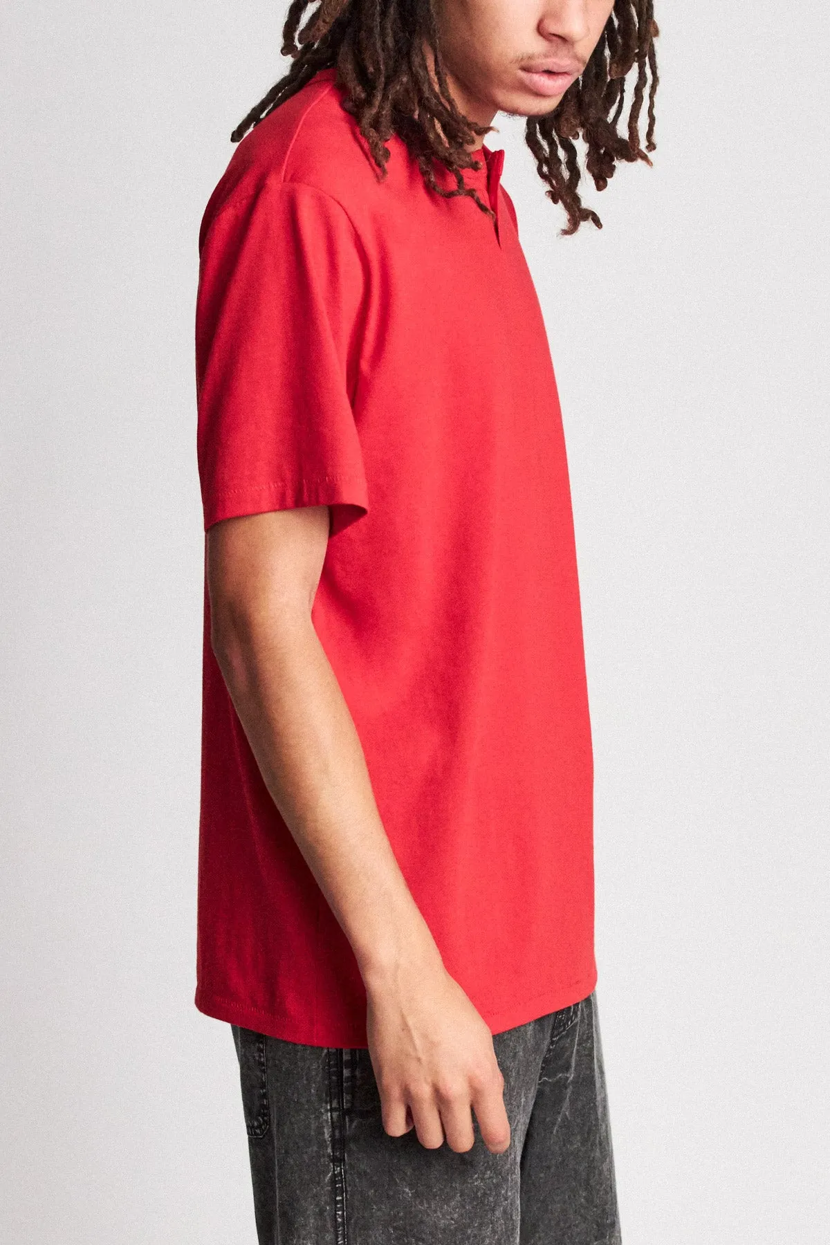 Basic S/S Henley - Scarlet